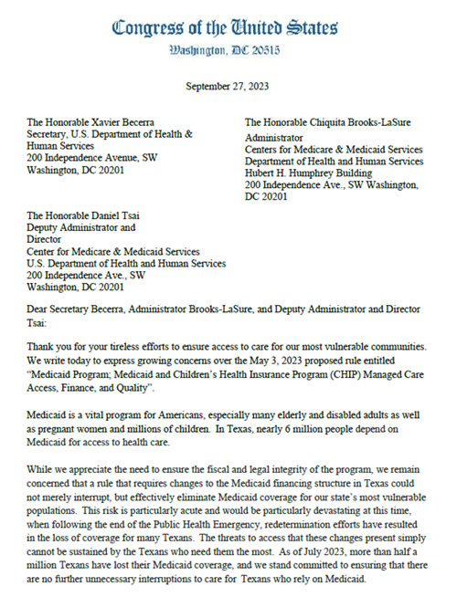 Texas Democract Delegation Letter to CMS re: Medicaid Financing Rule