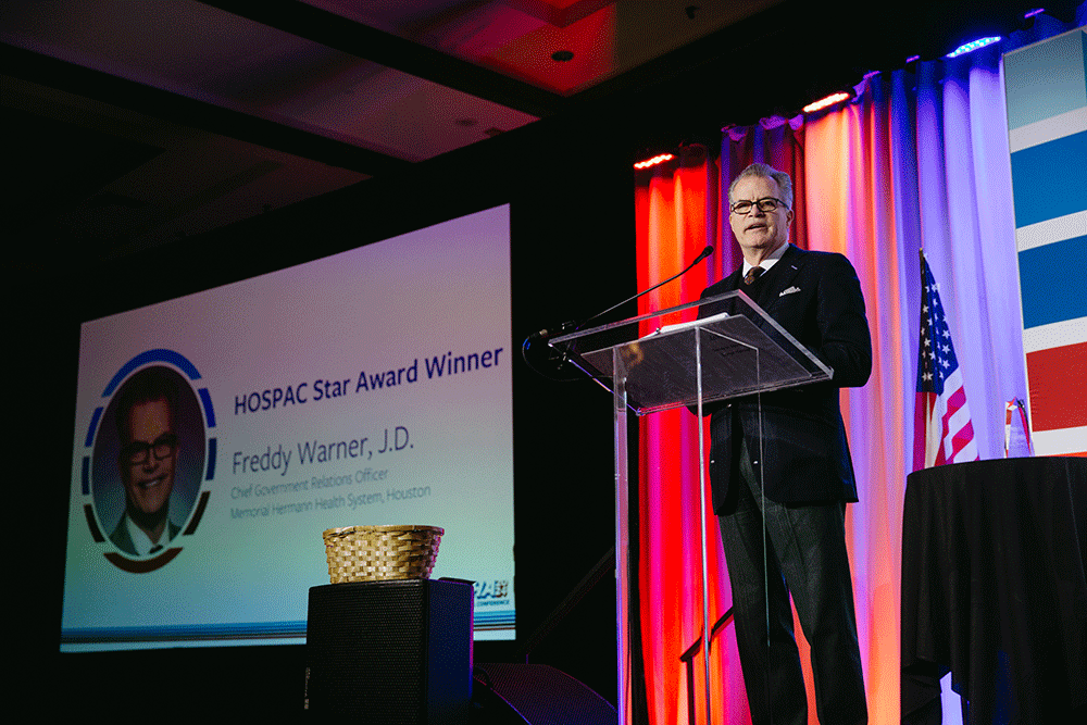 Freddy Warner Jr., J.D., HOSPAC 2023 Star Award Winner - Texas Hospital Association Freddy Warner Jr., J.D., HOSPAC 2023 Star Award Winner