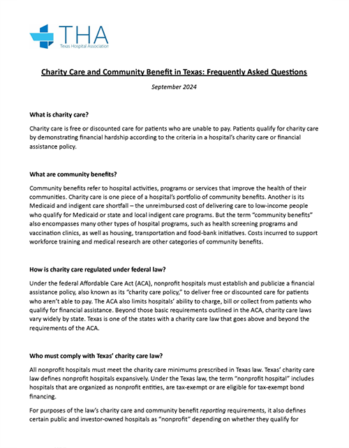 Charity Care and Community Benefit in Texas: Frequently Asked Questions