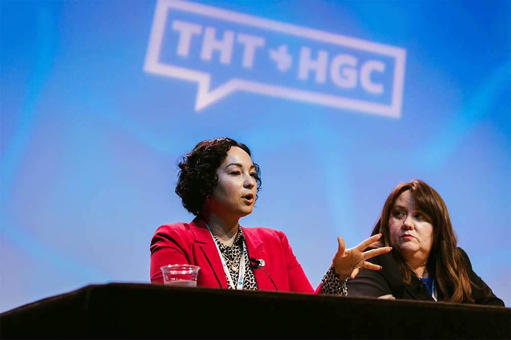 THA Associate General Counsels Nicole Lusardi, J.D. (left), and Heather De La Garza-Barone, J.D. (right), present today at the Texas Healthcare Trustees’ 2025 Healthcare Governance Conference. Photo credit: Natalie Guillot