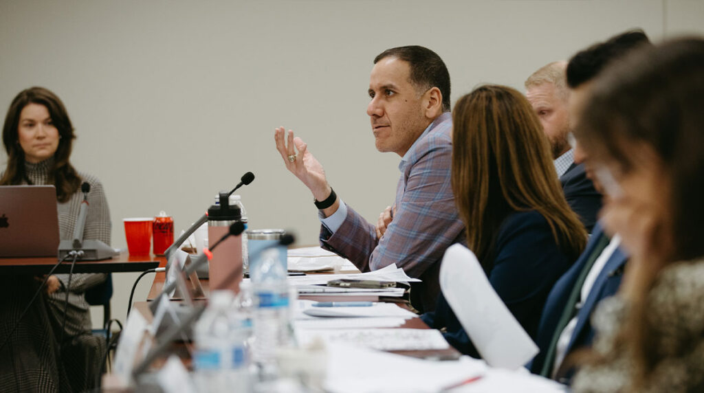 HOSPAC board member Jorge Leal offers his viewpoint during a recent HOSPAC meeting.