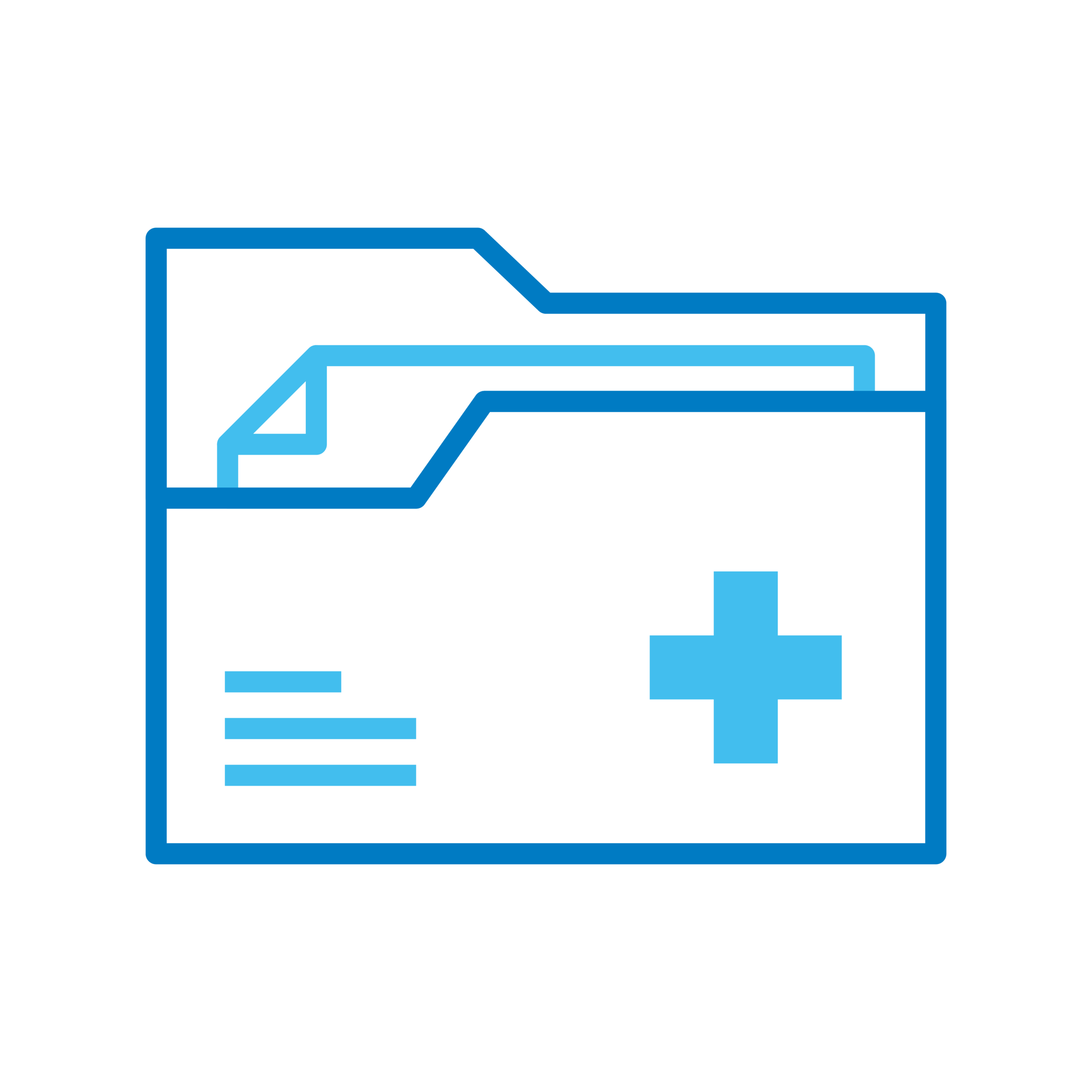 Claims data automatically submitted to THCIC - Texas Hospital Association Blue outlined folder icon containing a document and a plus sign, representing adding a health/medical record